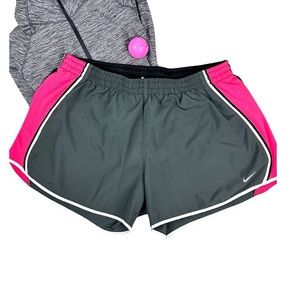 Nike Dri-Fit Athletic Workout Running Shorts, Grey & Pink, Women's Large